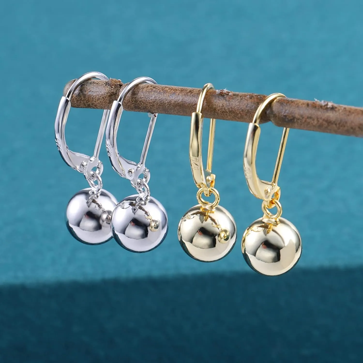 Sterling Silver Drop Ball Earrings for Women Girls Leverback Dangle Drop Earrings Fashion Hypoallergenic Jewelry