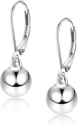 Sterling Silver Drop Ball Earrings for Women Girls Leverback Dangle Drop Earrings Fashion Hypoallergenic Jewelry