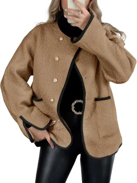 Tankaneo Womens Fuzzy Fleece Jackets Winter Button Down Faux Fur Coat Sherpa Outerwear with Pockets