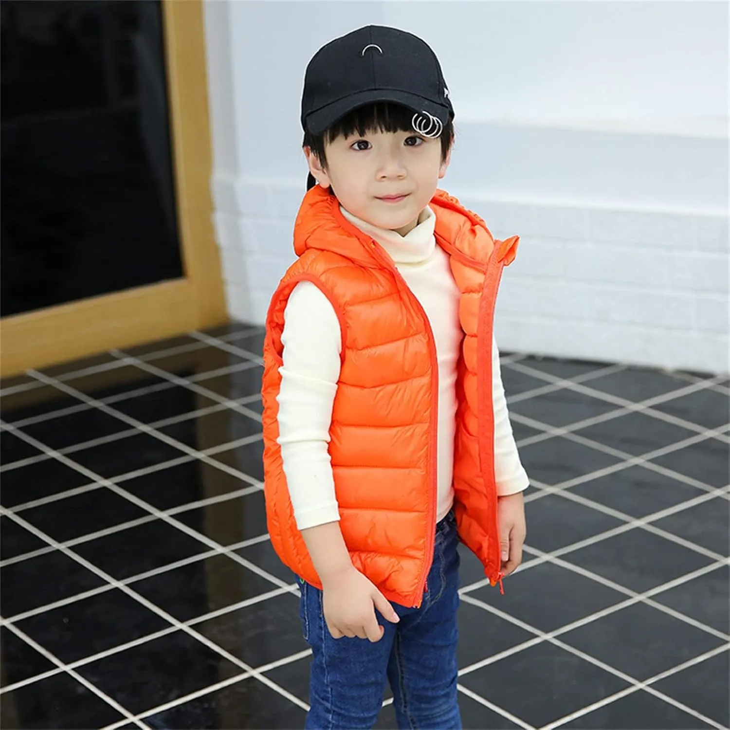 Toddler Baby Boys Girls Solid Color Light Puffer Down Vest Coat Sleeveless Hoodie Outside Winter Jacket for Teenagers
