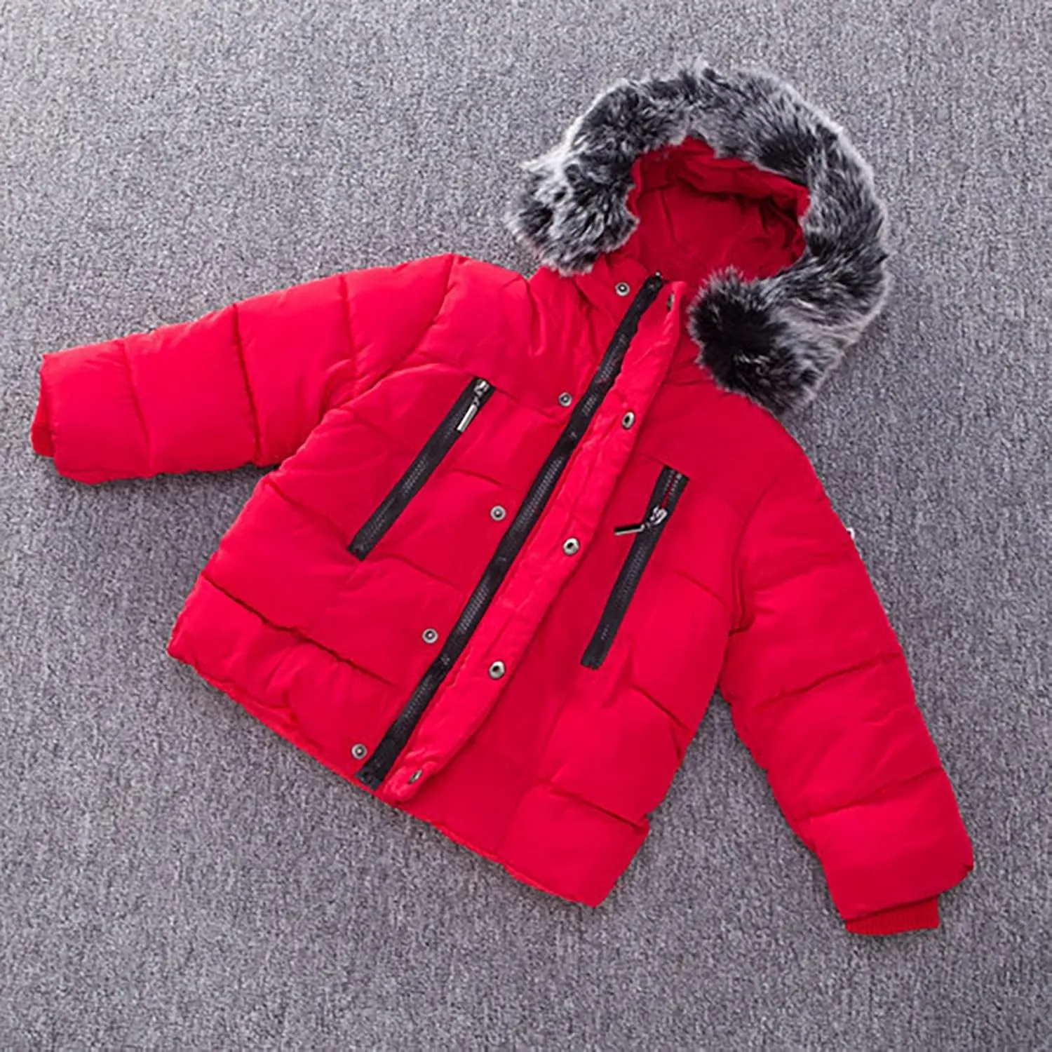 Toddler Coat Thicken Fur Collar Hoodie Jacket Warm Baby Winter Puffer Parka Padded Jacket Baby Boys Girls Outerwear