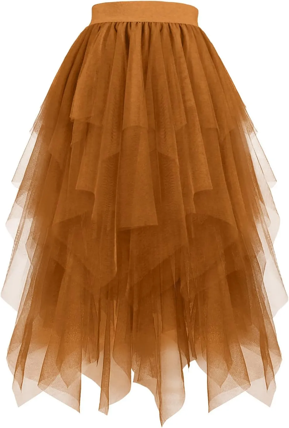 Tulle Skirts for Women Mesh Tiered Layered Asymmetrical Hem High Low Elastic High Waist Prom Party Tutu Midi Skirt