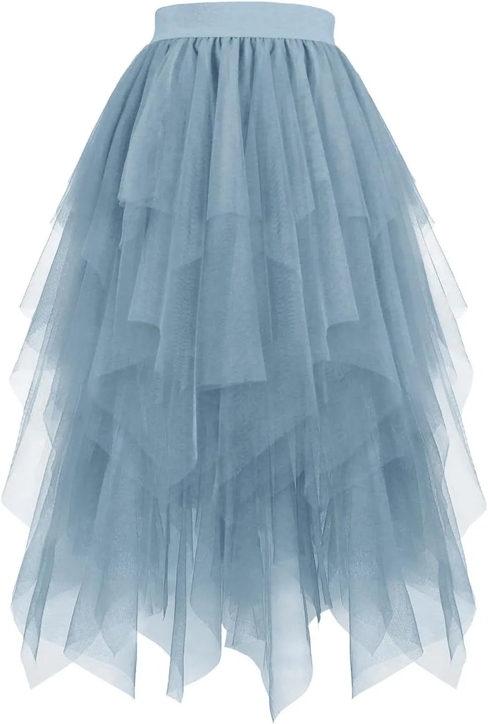 Tulle Skirts for Women Midi Long Fairy Skirt Tutu A-Line Mesh Layered High Elastic Waist Fluffy Irregular Hem Skirt