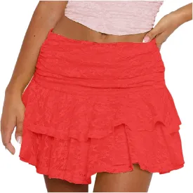 Women Flowy Shorts Skirts High Waist Ruffle Tiered Lace Mini Skirt Summer Cute Layered Casual Beach Travel Outfits