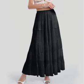 Women's Chiffon White Flowy Maxi Skirts Boho Summer Elastic Waisted Pleated A Line Long Skirt for Women 2025