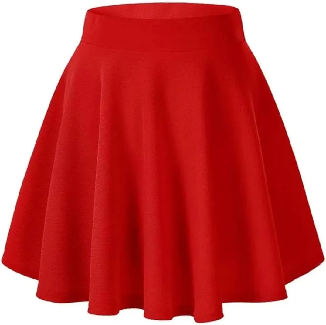 Womens Classical Mini Skater Skirt Basic Versatile Stretchy Flared Casual Black Short Skirts