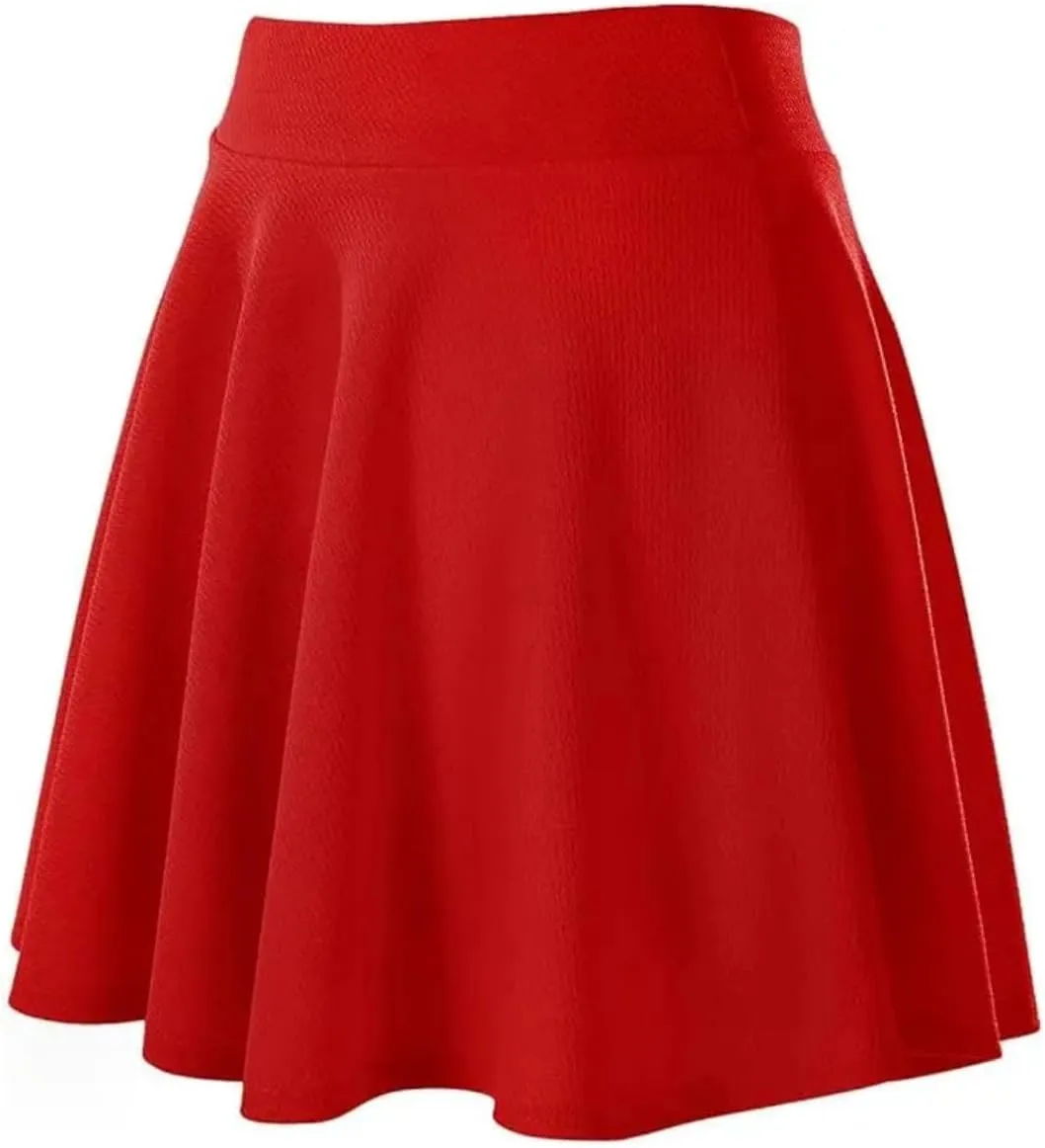 Womens Classical Mini Skater Skirt Basic Versatile Stretchy Flared Casual Black Short Skirts