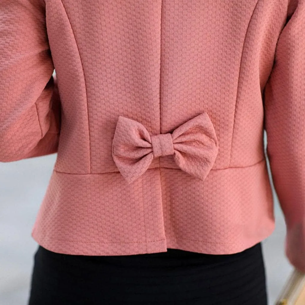 Women's Elegant Slim Fit Double Breasted Jacket Tweed Inlaid Plaid Check Long Sleeved Coat Blazer Vintage Outwear