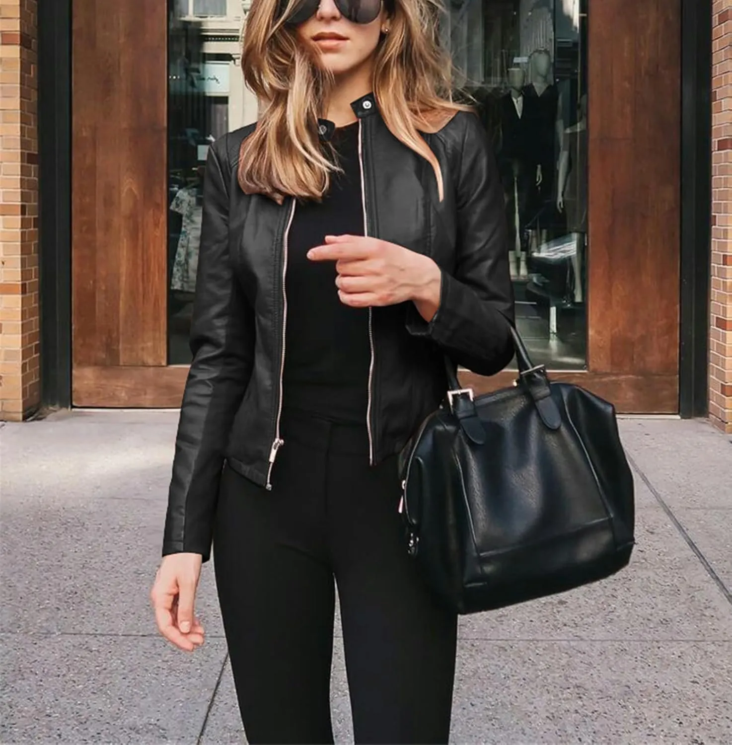 Women's Faux Leather Moto Biker Blazer Jackets Fall Faux Suede Motorcycle Jacket Coat Vintage Pu Leather Streetwear