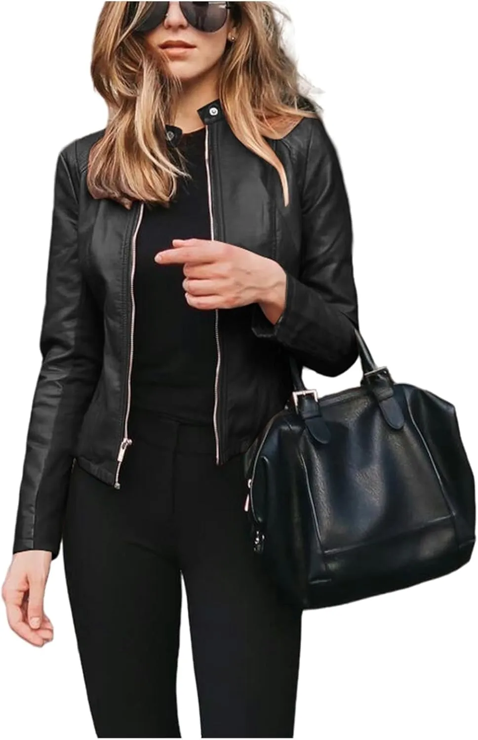 Women's Faux Leather Moto Biker Blazer Jackets Fall Faux Suede Motorcycle Jacket Coat Vintage Pu Leather Streetwear