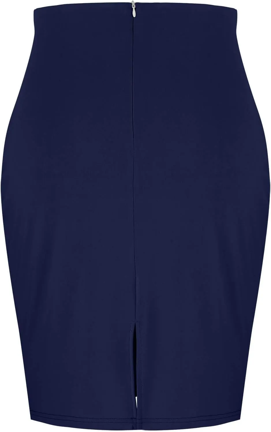 Women's High Waist Tummy Control Pencil Skirts Stretchy Bodycon Tight Short Midi Skirt Below Knee with Back Slit