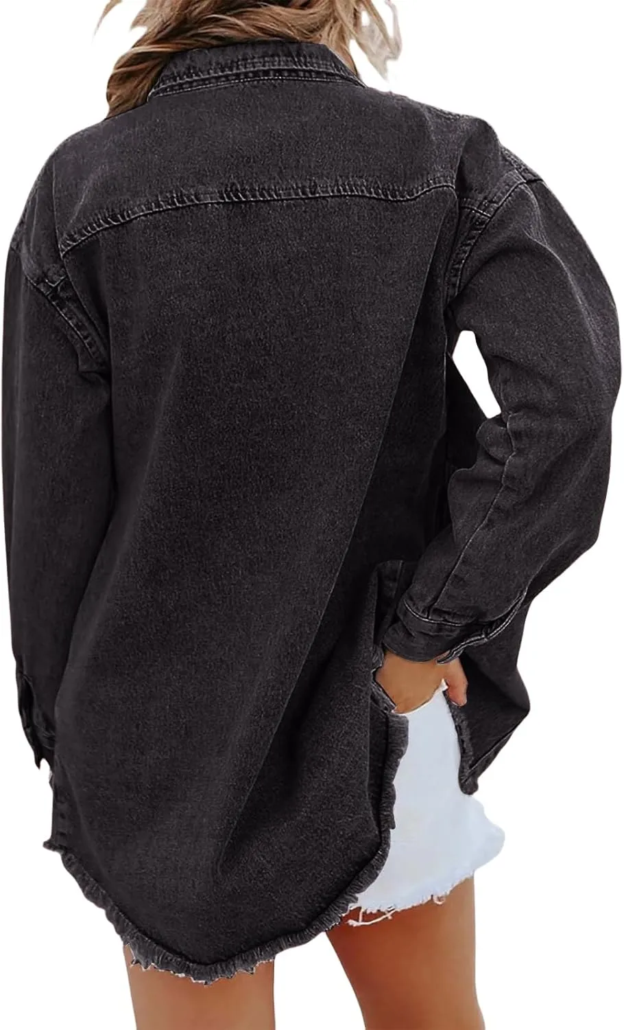 Women's Oversized Denim Jacket Lightweight Button Down Long Jean Jacket Casual Boyfriend Distresse Jacket Coats