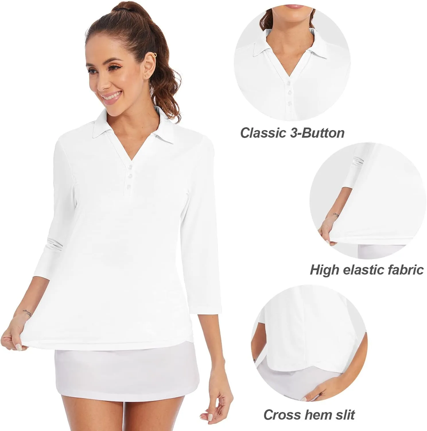 Women's Polo Shirt 3/4 Long Sleeve Golf Quick Dry T Shirts UPF 50  Athletic Casual Work Shirts Tops for Women