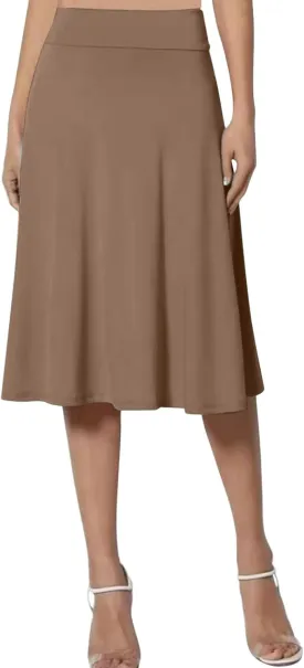 Womens Satin A-Line Skirt Bright Face High Waist Solid Color Side Split Skirt with Zipper Knee Length Office