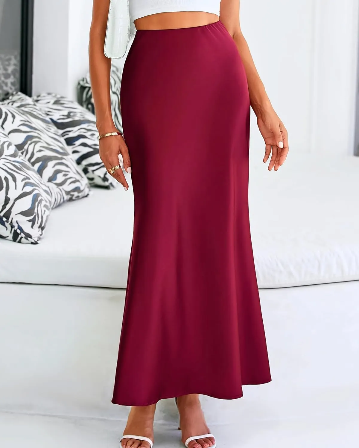 Womens Satin Maxi Skirts Elegant Silk High Waist Cocktail Party Skirt Summer Casual Tunic A-Line Long Skirts 2025