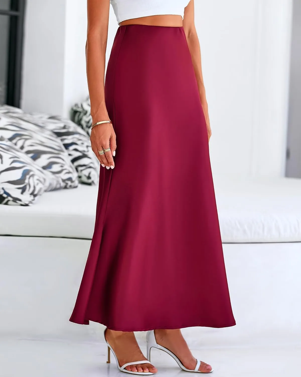 Womens Satin Maxi Skirts Elegant Silk High Waist Cocktail Party Skirt Summer Casual Tunic A-Line Long Skirts 2025