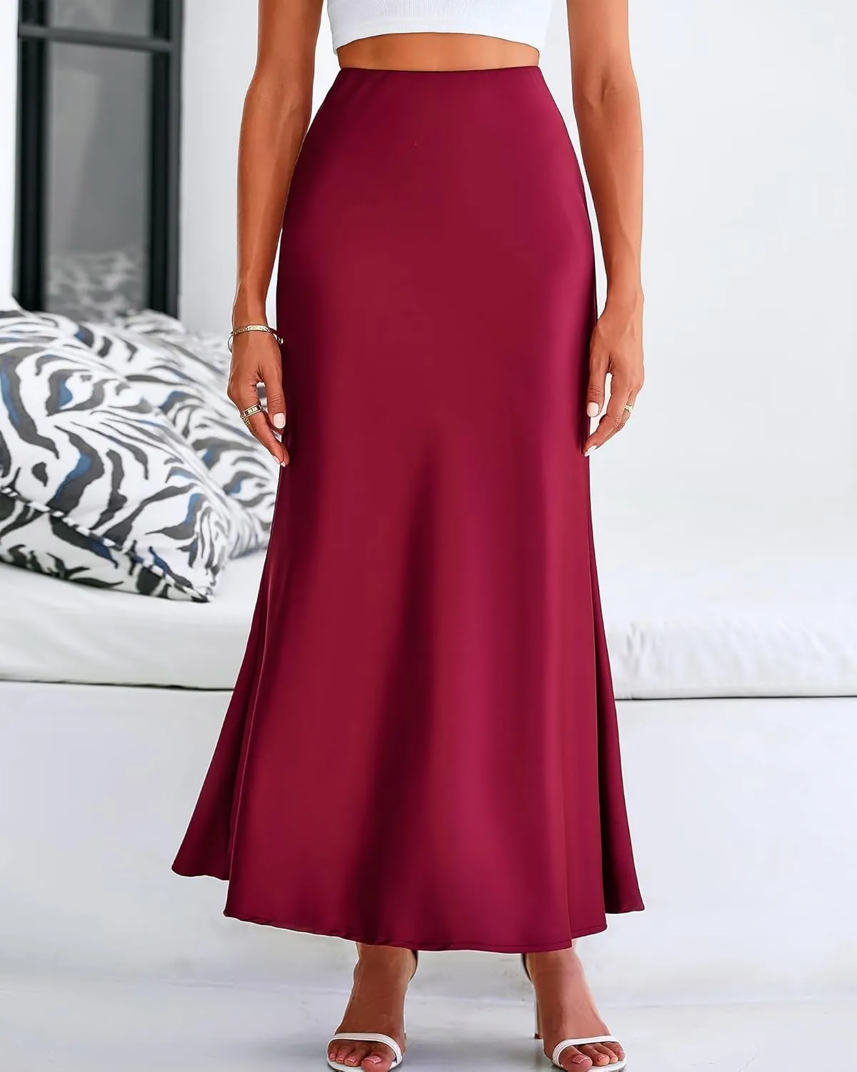 Womens Satin Maxi Skirts Elegant Silk High Waist Cocktail Party Skirt Summer Casual Tunic A-Line Long Skirts 2025