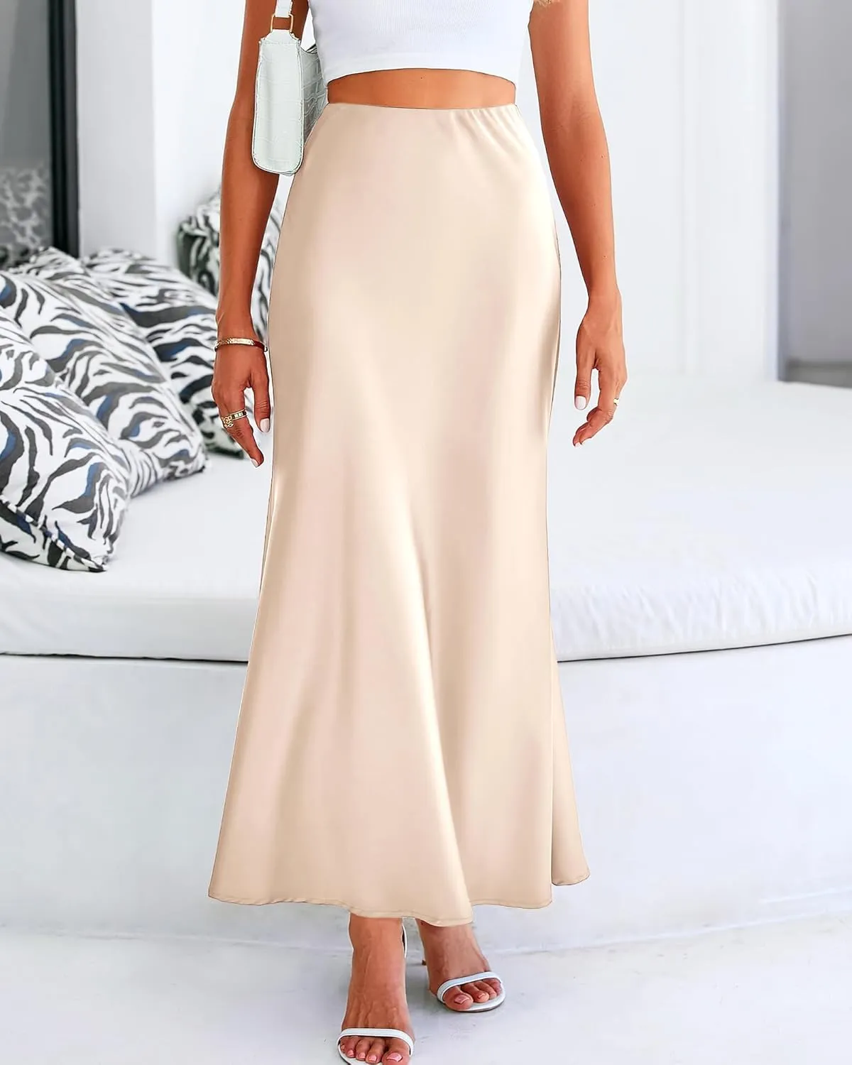 Womens Satin Maxi Skirts Elegant Silk High Waist Cocktail Party Skirt Summer Casual Tunic A-Line Long Skirts 2025