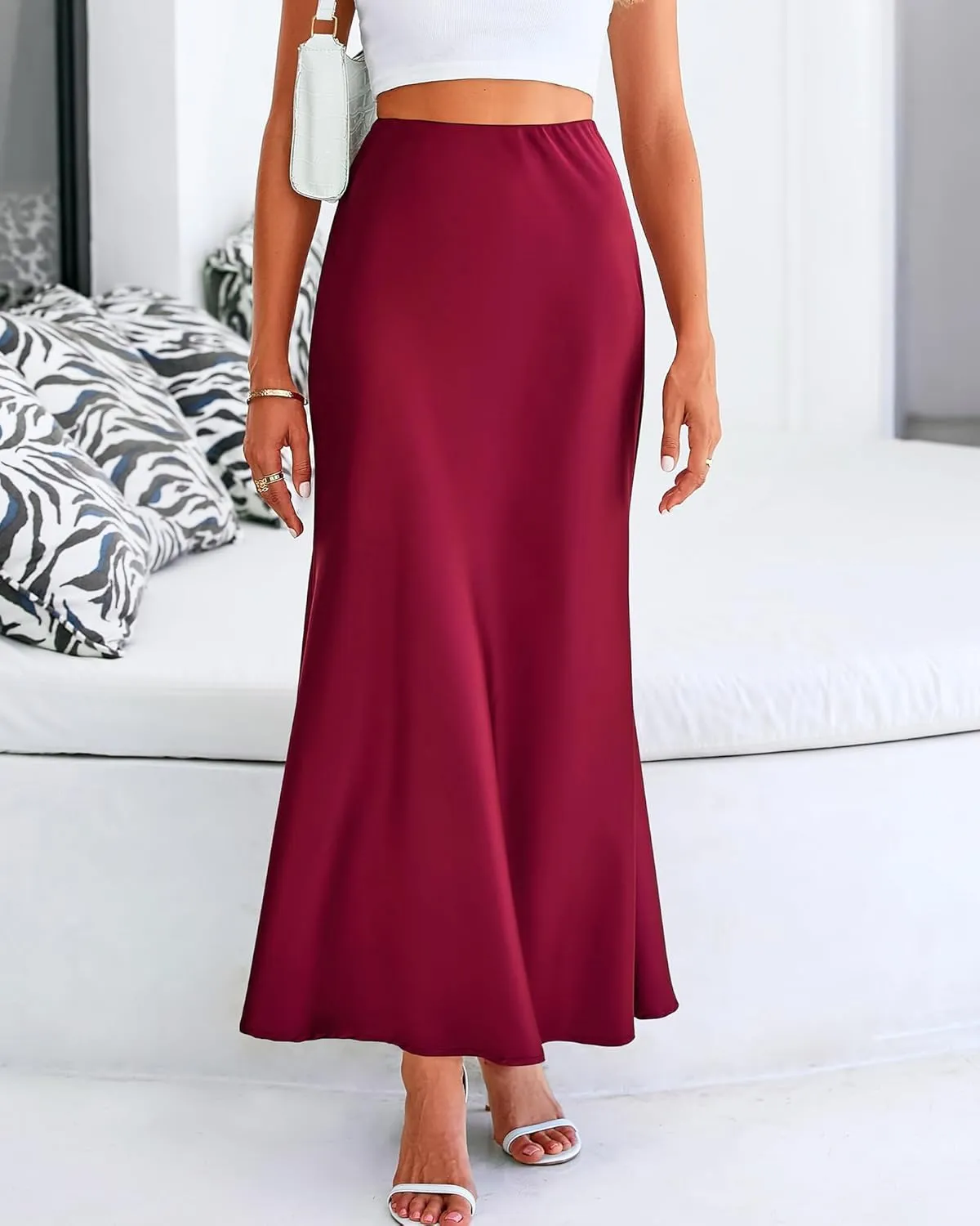 Womens Satin Maxi Skirts Elegant Silk High Waist Cocktail Party Skirt Summer Casual Tunic A-Line Long Skirts 2025