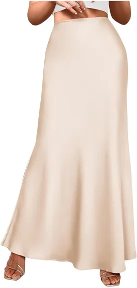 Womens Satin Maxi Skirts Elegant Silk High Waist Cocktail Party Skirt Summer Casual Tunic A-Line Long Skirts 2025