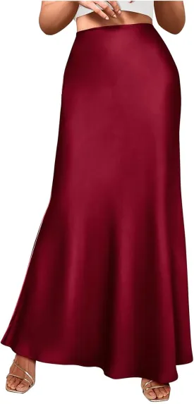 Womens Satin Maxi Skirts Elegant Silk High Waist Cocktail Party Skirt Summer Casual Tunic A-Line Long Skirts 2025