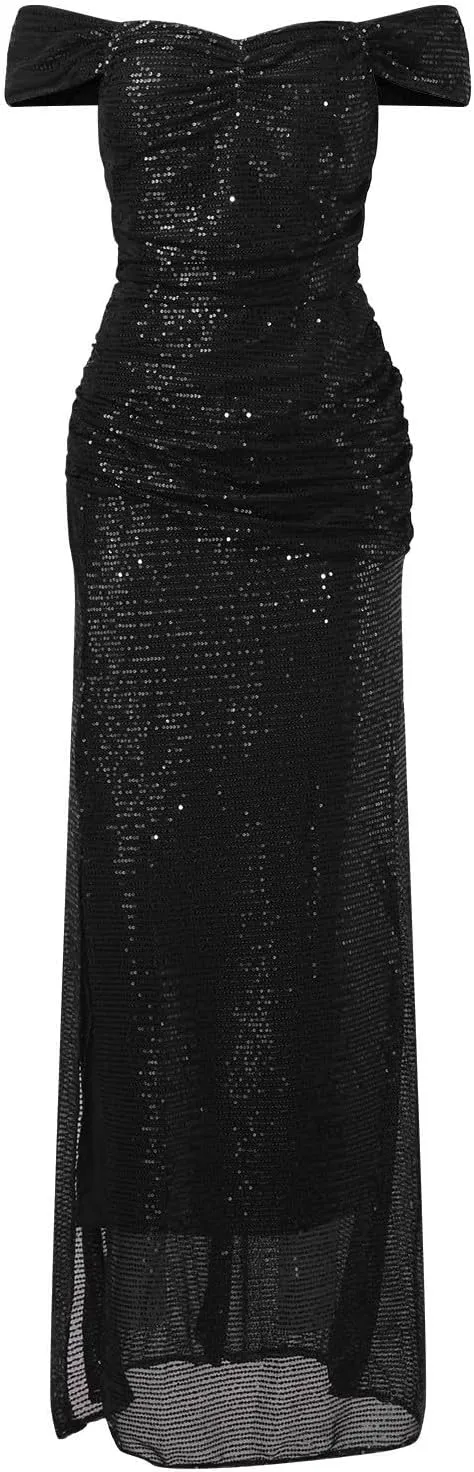 Women's Sequin Prom Dresses with Slit Mermaid Long Ball Gown Ruched Sparkly Formal Evening Gown