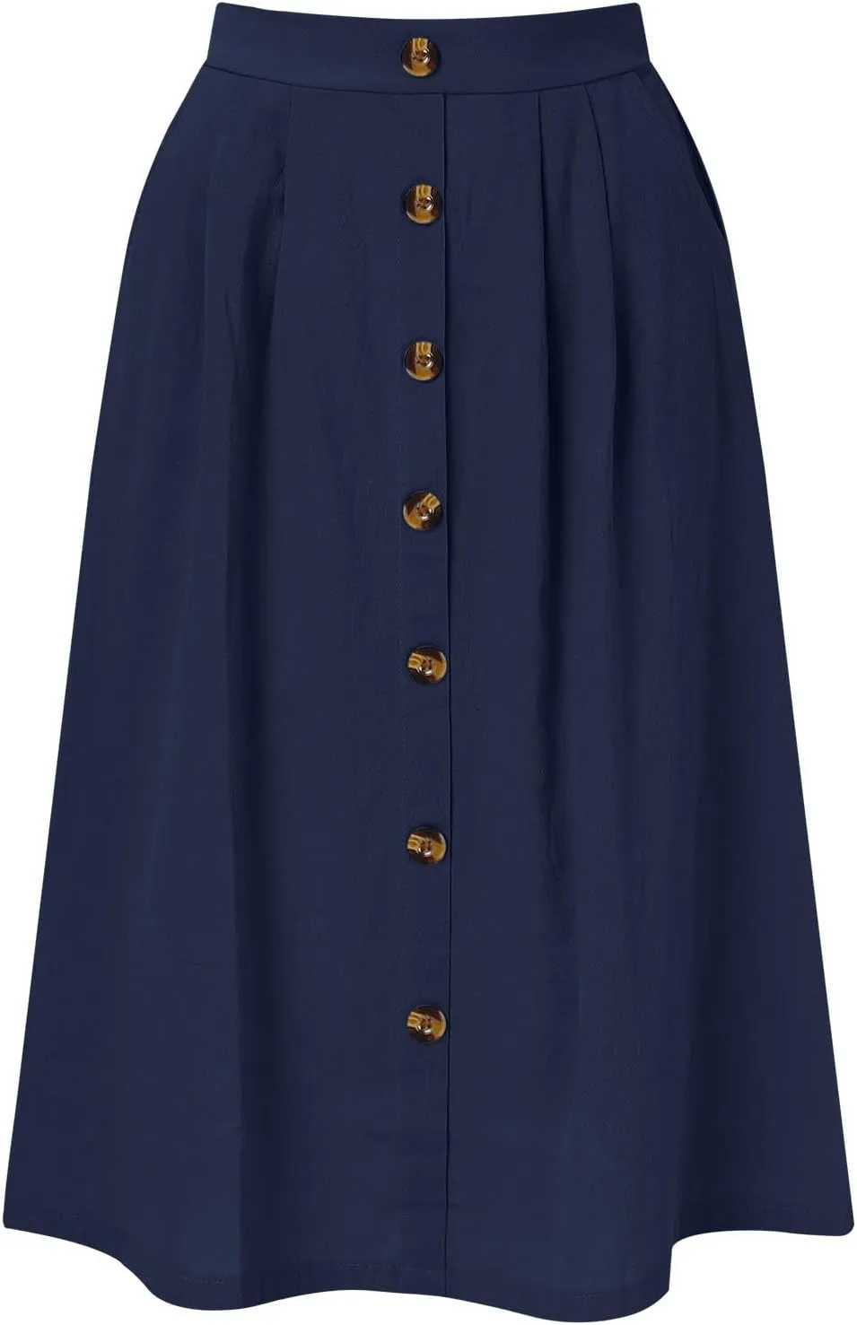 Womens Summer Skirts Casual Front Button Pleated A-Line Denim Pencil Skirts High Waisted Midi Skirt with Pockets