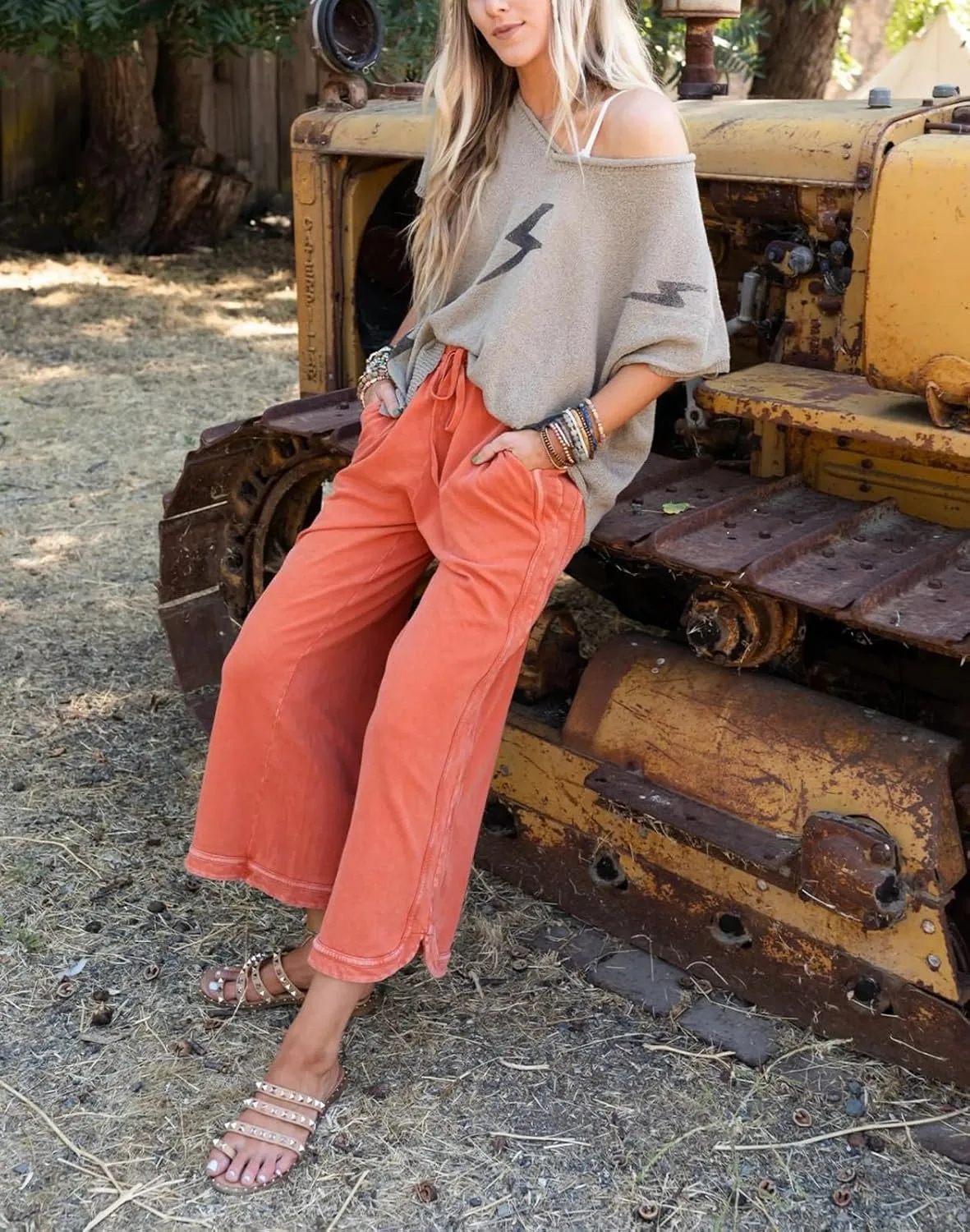 Womens Wide Leg Pants Casual High Waisted Palazzo Pants Lightweight Summer Flowy Beach Pants with Pockets