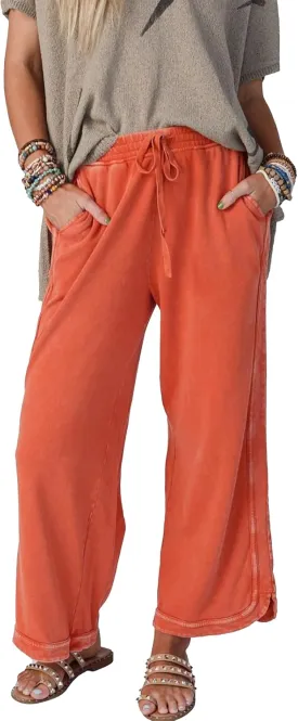 Womens Wide Leg Pants Casual High Waisted Palazzo Pants Lightweight Summer Flowy Beach Pants with Pockets