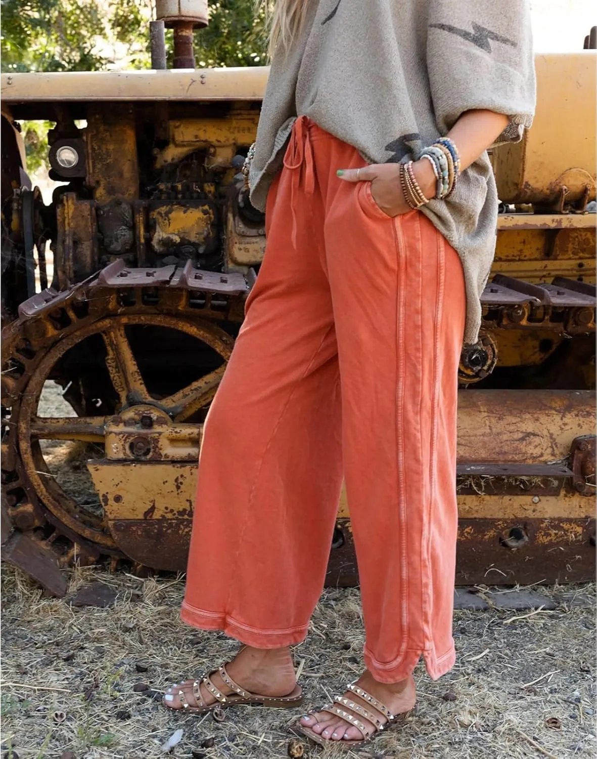 Womens Wide Leg Pants Casual High Waisted Palazzo Pants Lightweight Summer Flowy Beach Pants with Pockets