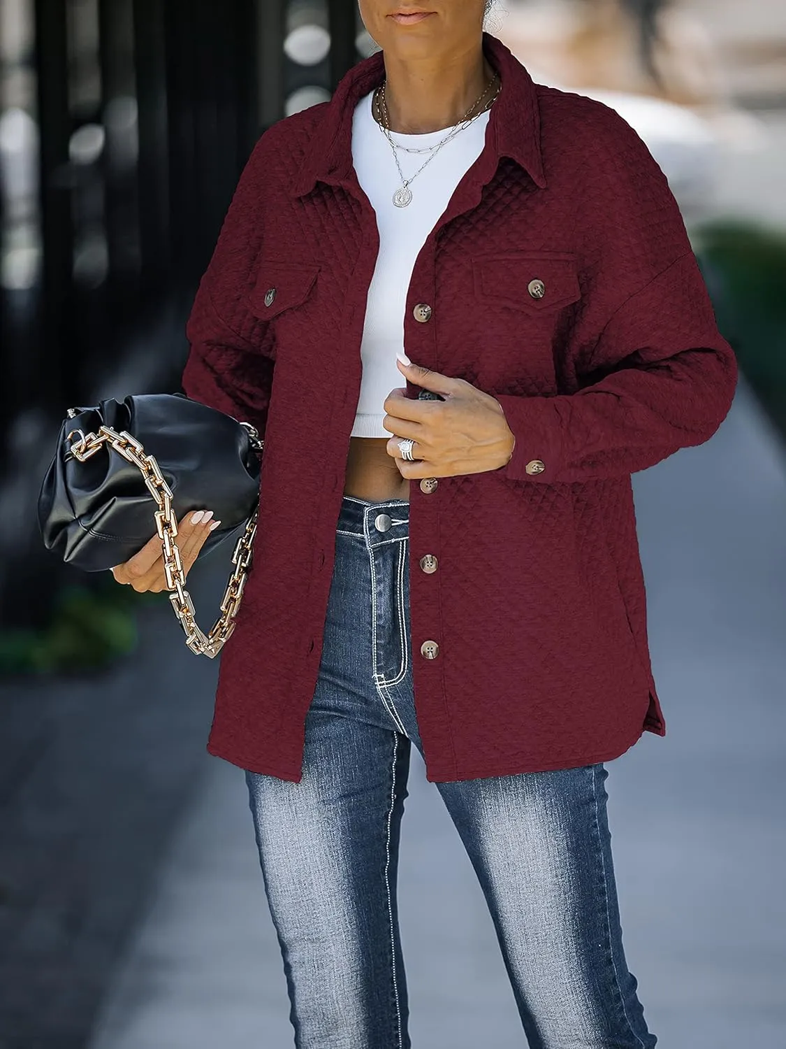 ZESICA Women's Casual Long Sleeve Button Down Loose Lightweight Shacket Shirt Jacket Coat Outerwear with Pockets